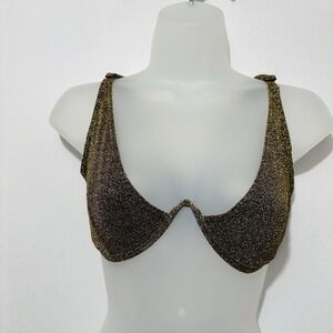 ASOS DESIGN V Underwire Women's Bikini Top Black Gold Glitter Sz 12 Beach Resort